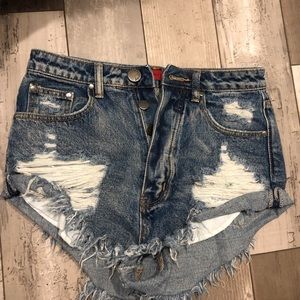 Signature 8 distressed denim high waisted shorts